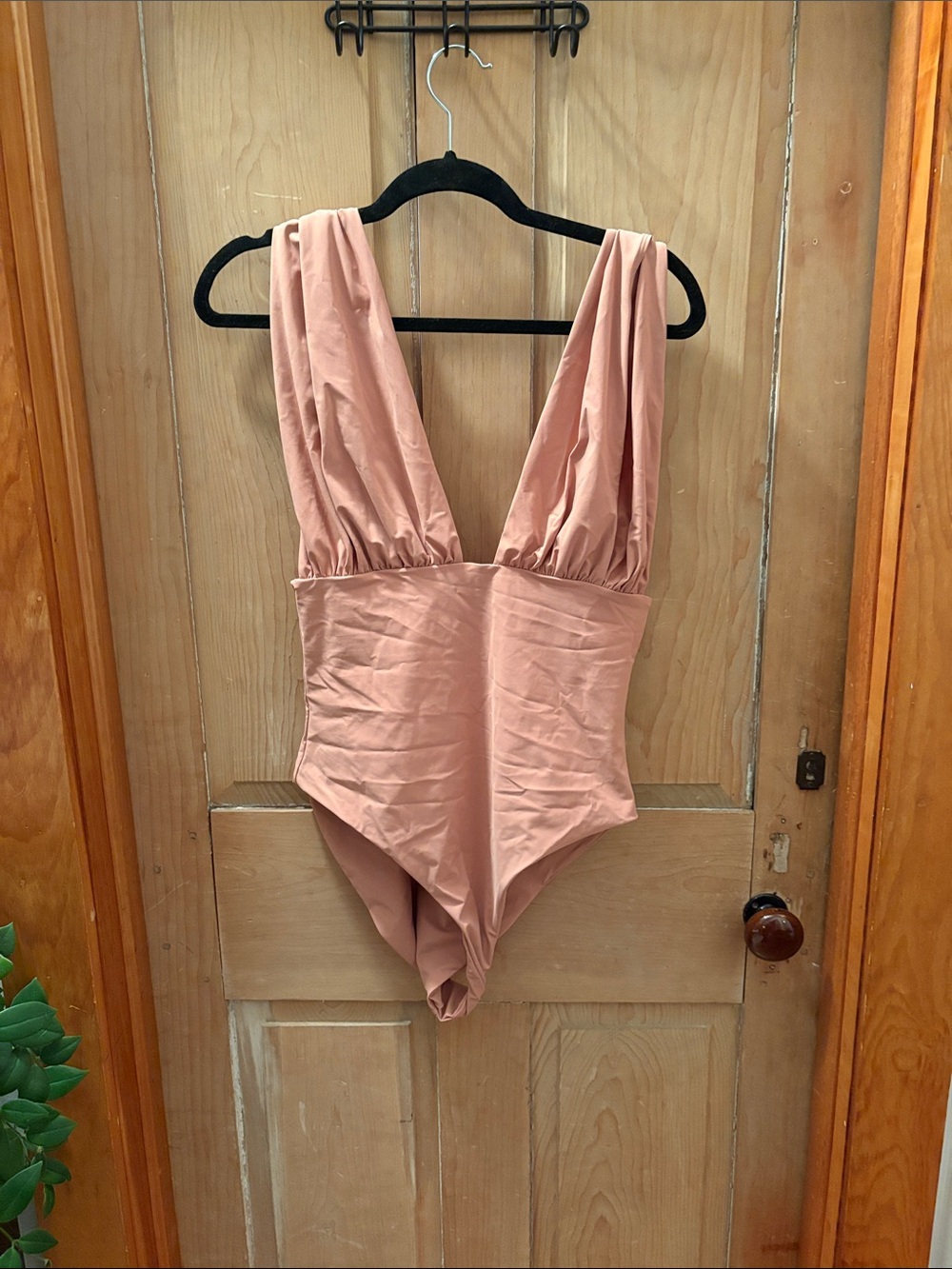 Deep V Mauve-Pink One-Piece Swimsuit